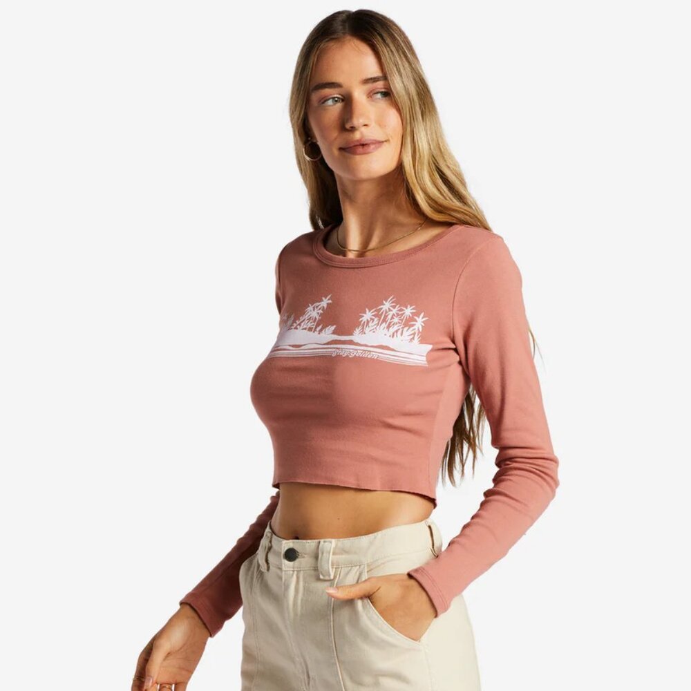 NWT New Billabong Women's Fall In Line T-Shirt XL Cropped Longsleeve Girls Shirt - Picture 2 of 7
